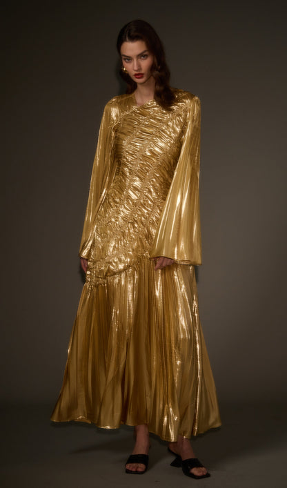 Metallic Maxi Dress In Gold