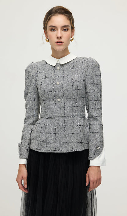 Peplum Tweed Top & Mesh Midi Skirt Set
