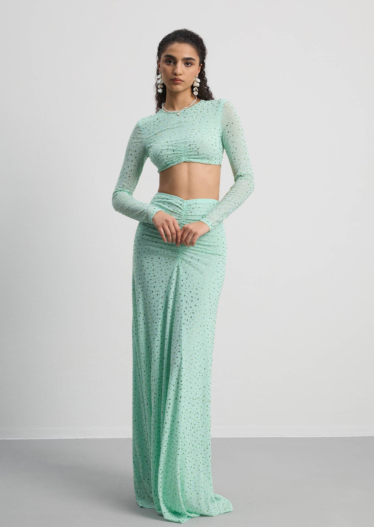 Layali Rose Twisted Top & Draped Maxi Dress Set