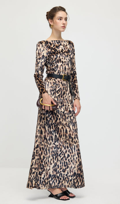Leopard Printed Velvet Maxi Dress