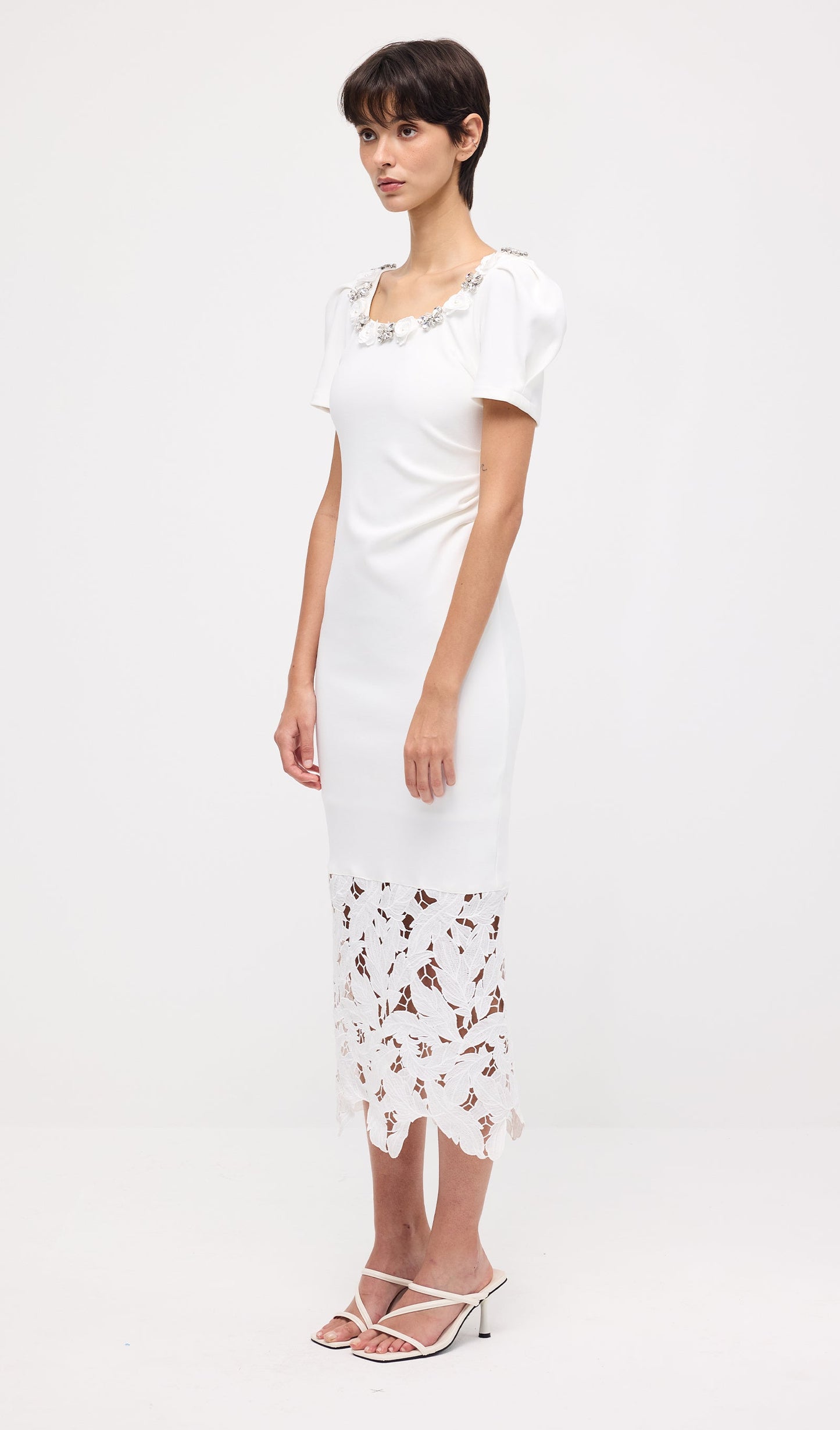 Embellished Applique Cutout Midi Dress