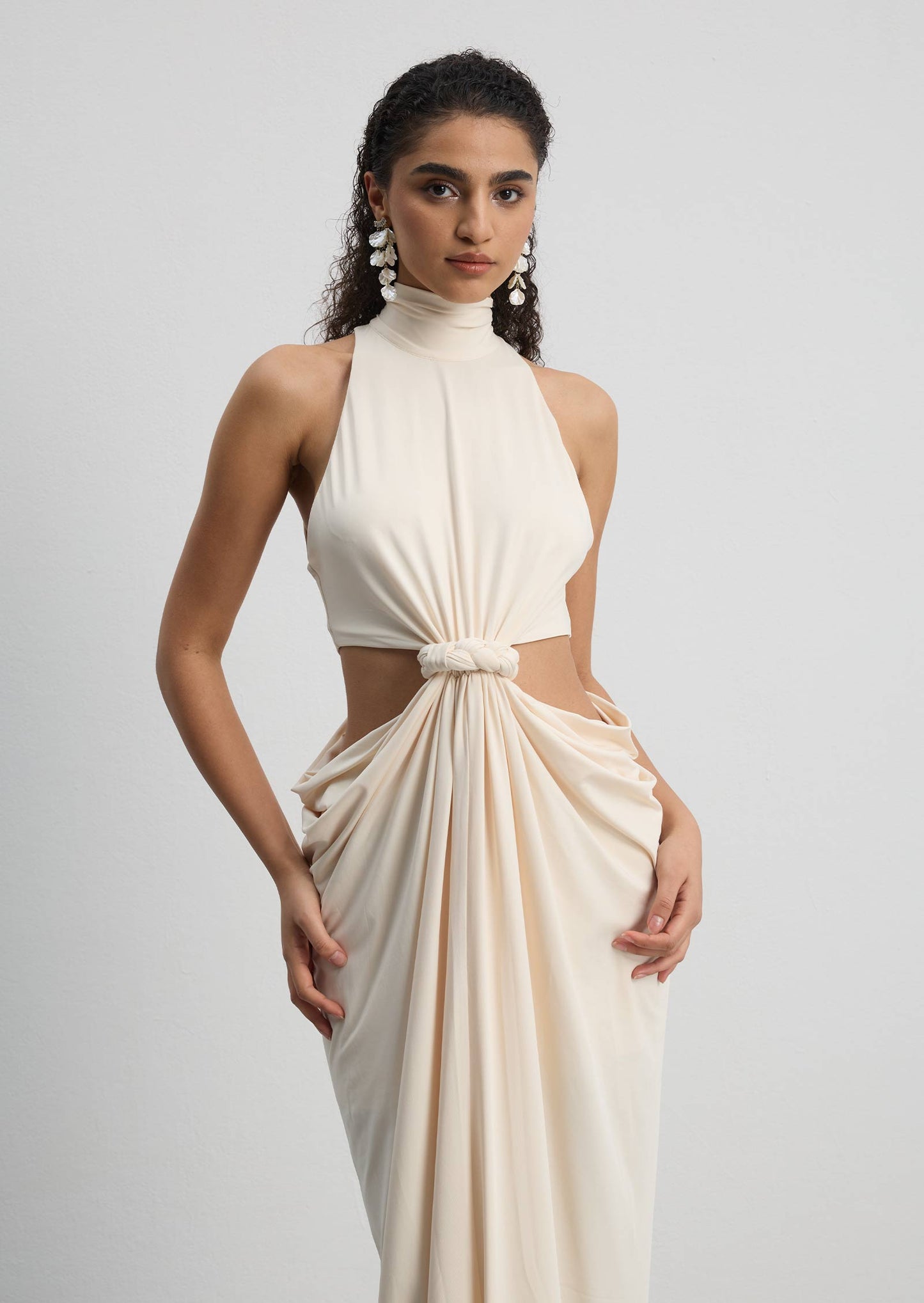 Solid Cut Out Ruched Maxi Dress