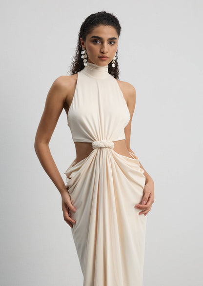 Solid Cut Out Ruched Maxi Dress