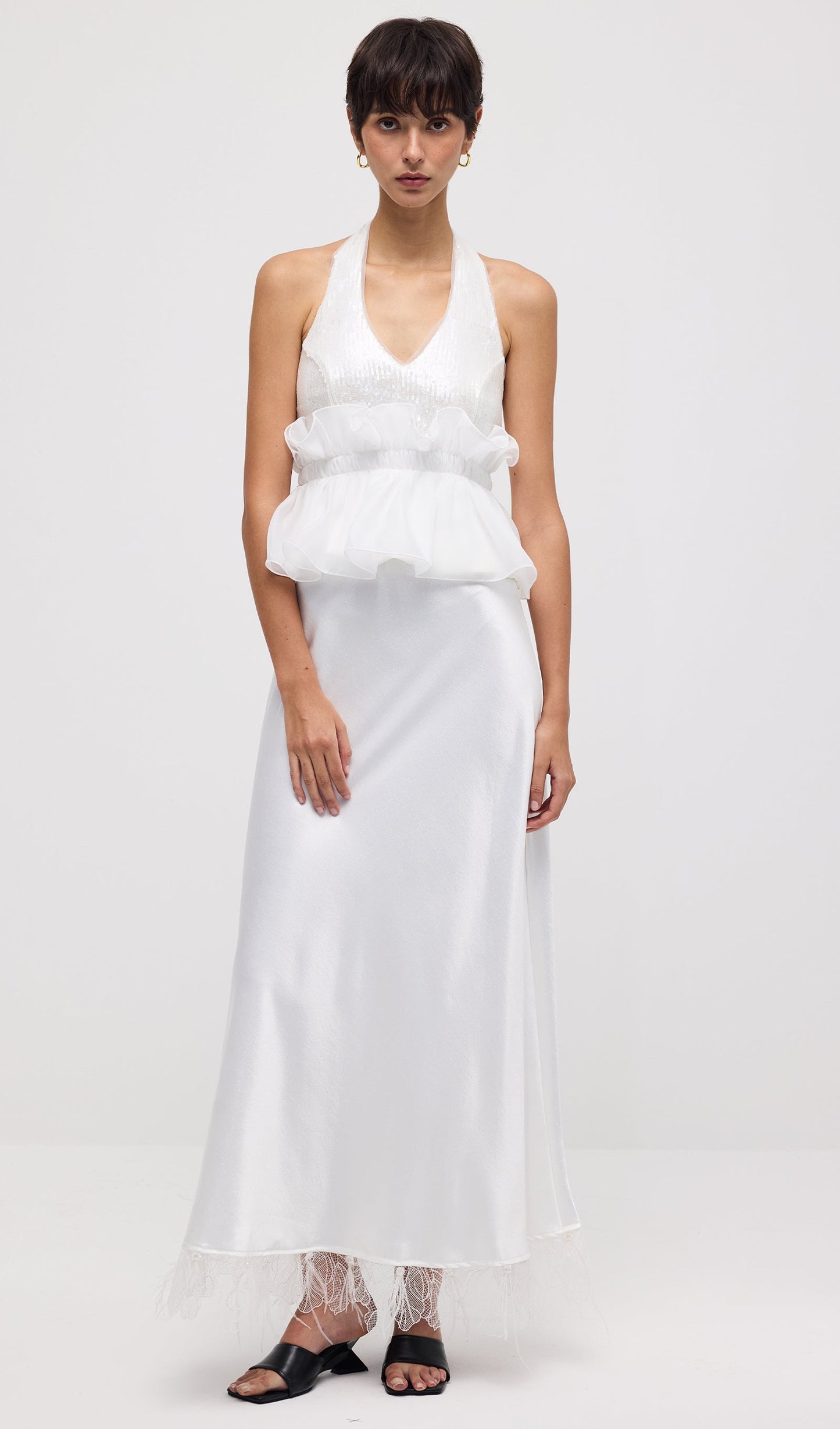 Halter Sequin Ruffled Top