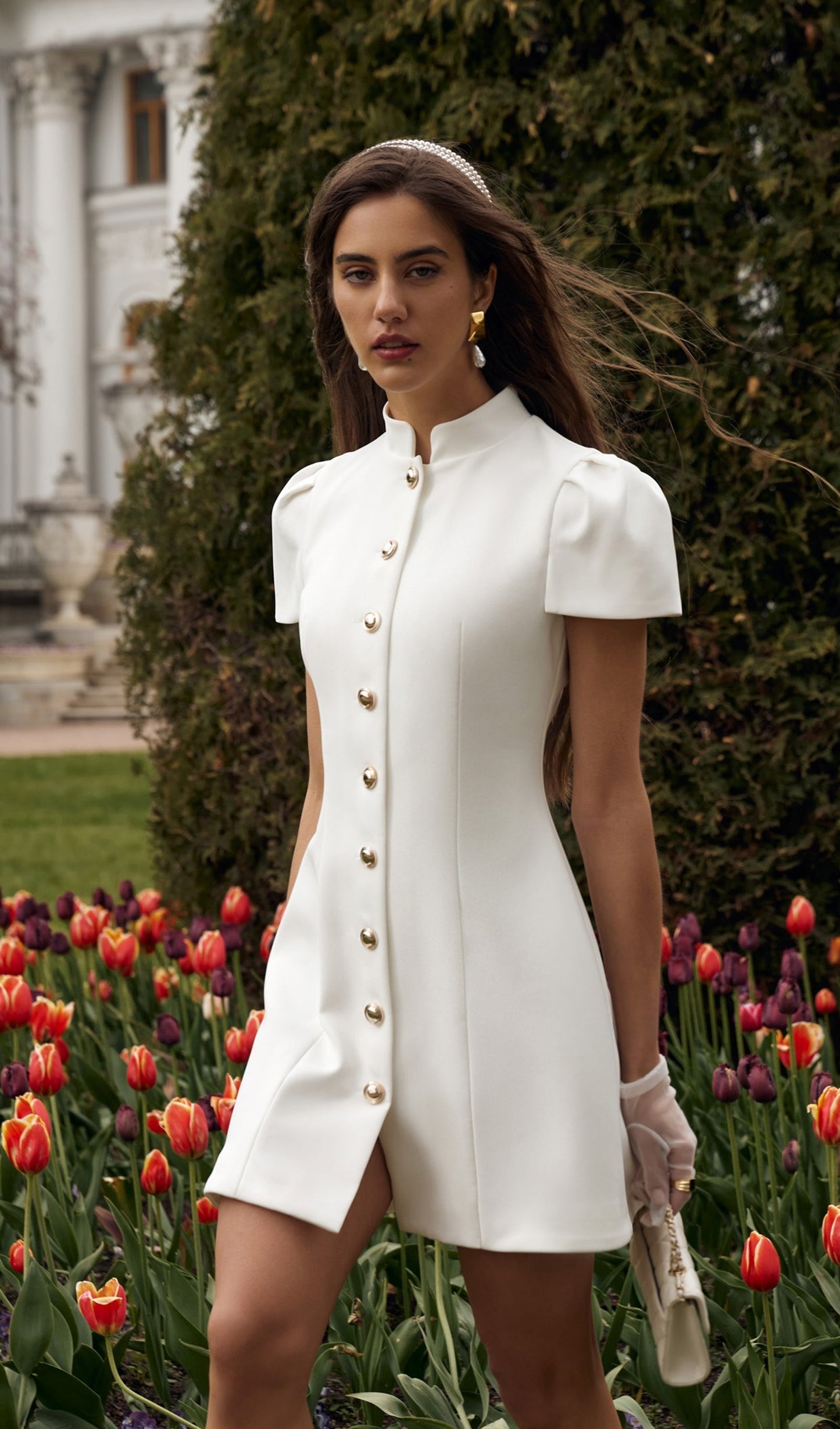 Mini Fitted Dress With Large Buttons In White