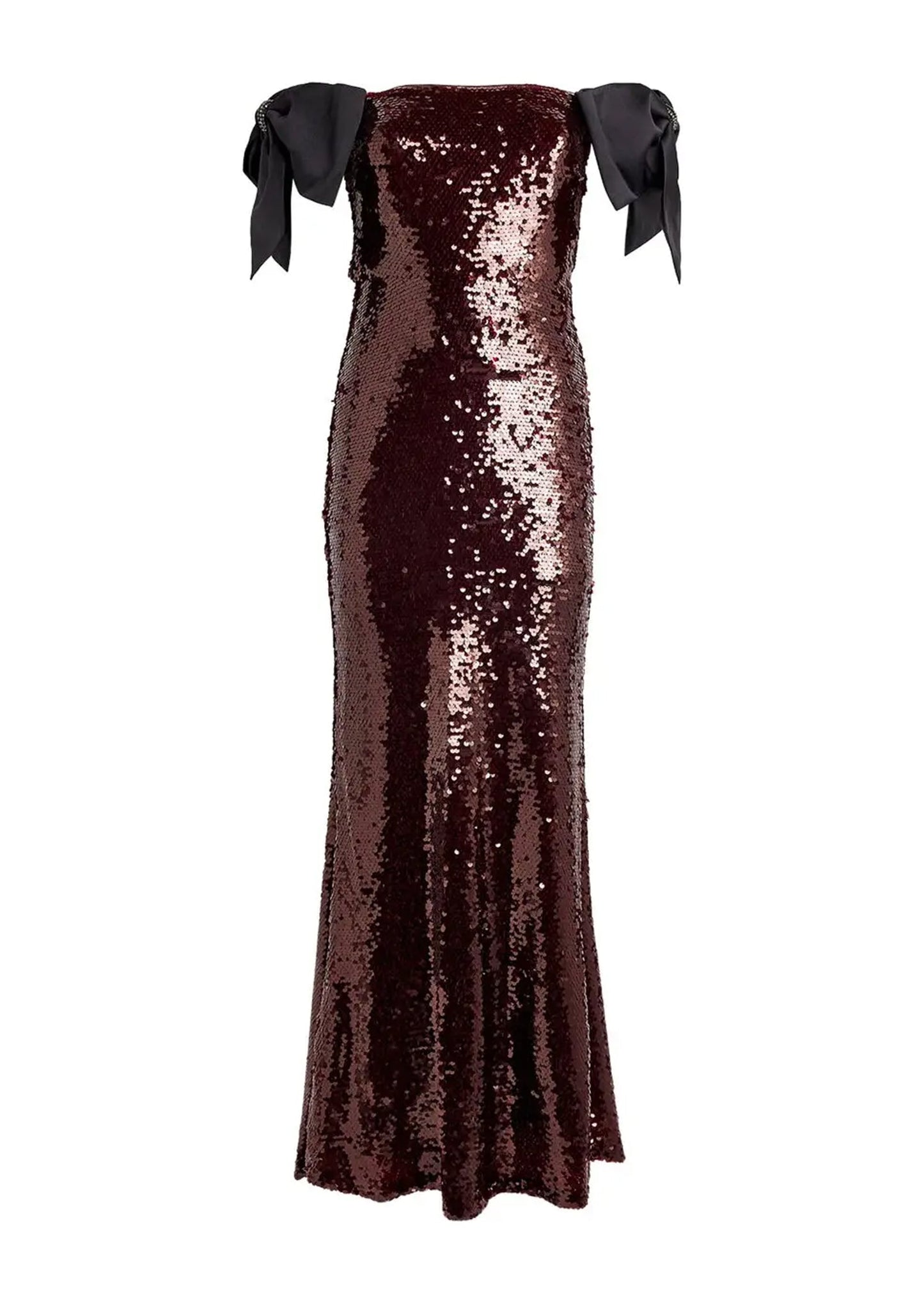 Brown Sequin Bow Maxi Dress