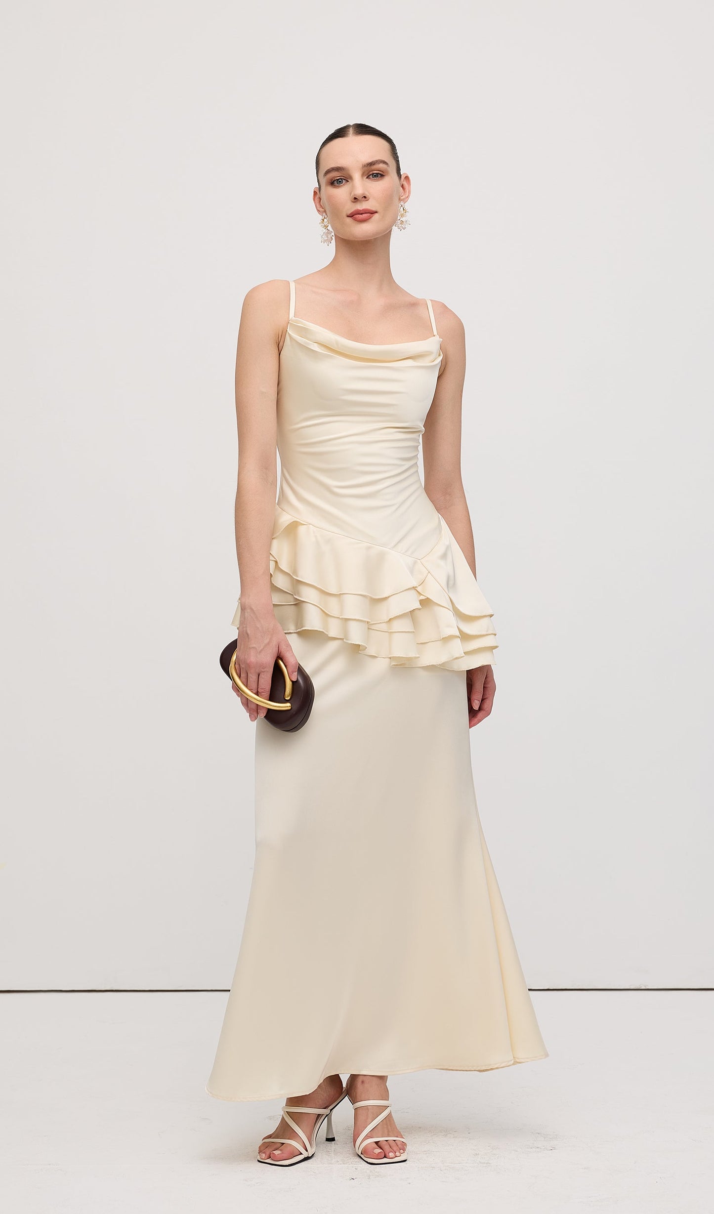 Sleeveless Layered Ruffled Maxi Dress Champagne