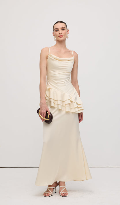 Sleeveless Layered Ruffled Maxi Dress Champagne