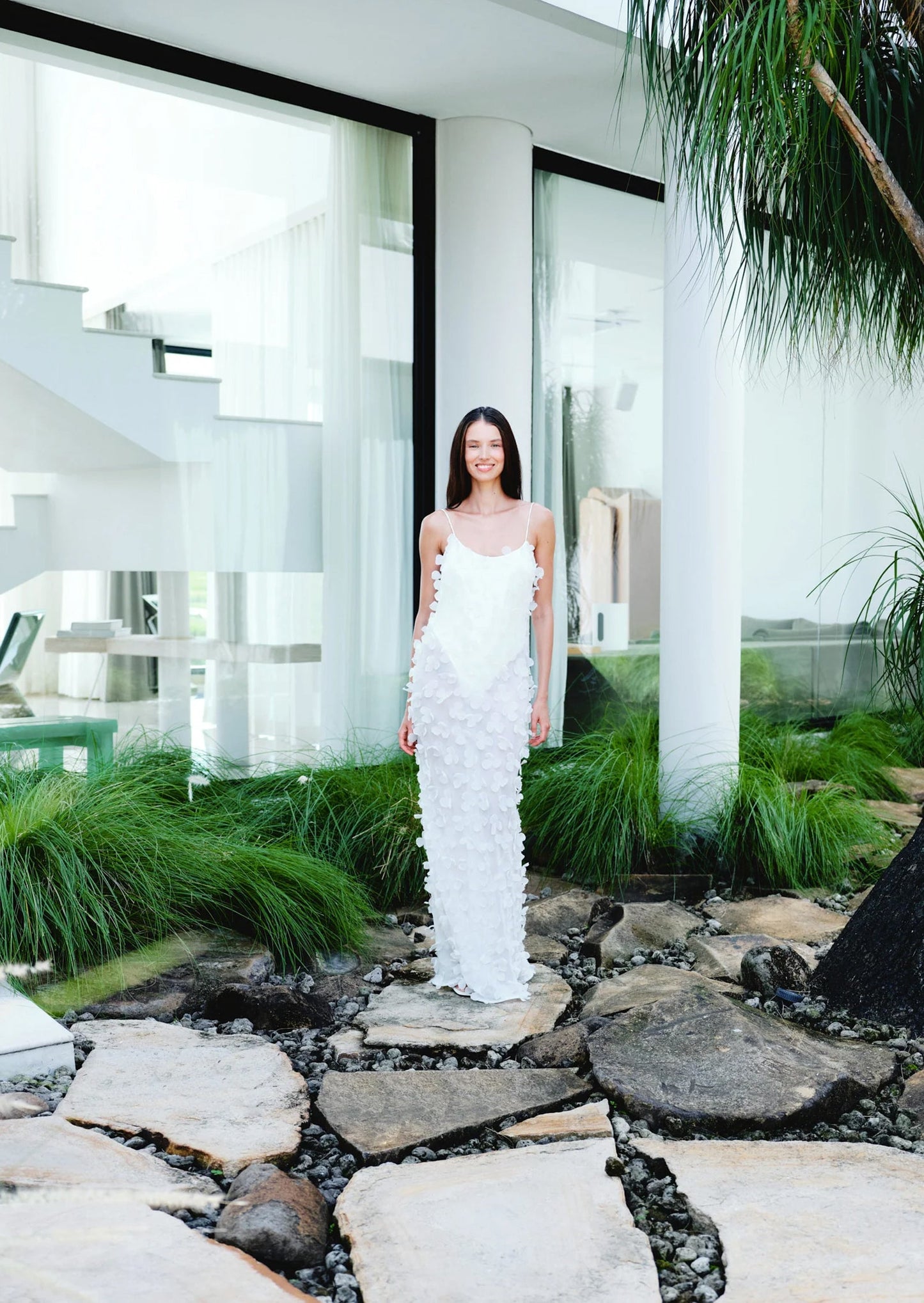 Anna Floral Chiffon Maxi Dress In White