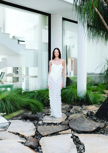 Anna Floral Chiffon Maxi Dress In White