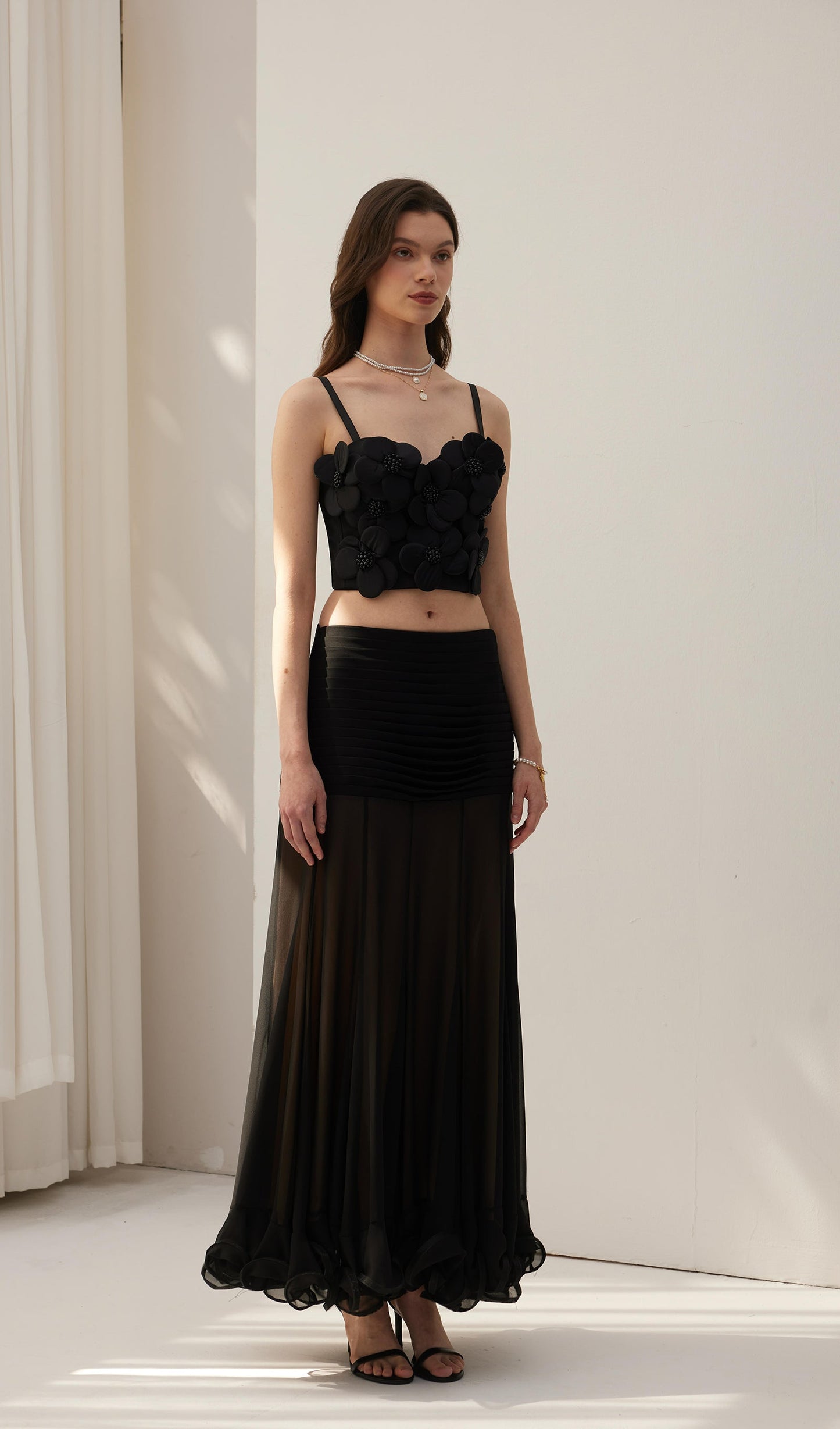 Flower Embellished Bra Top Black