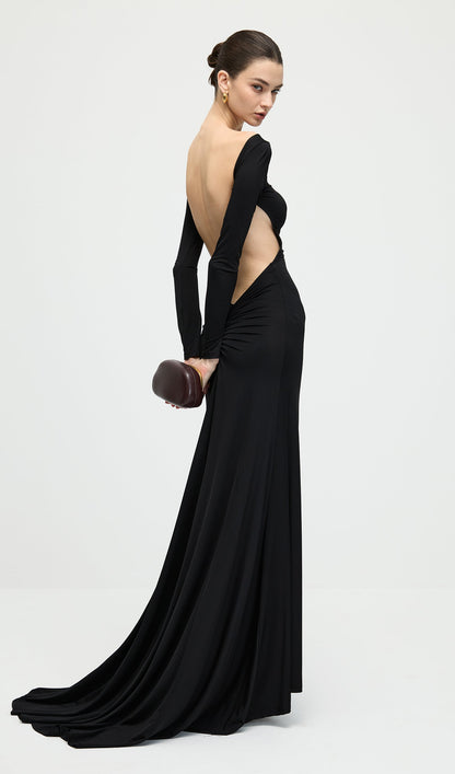 Jersey Open Back Maxi Dress In Black