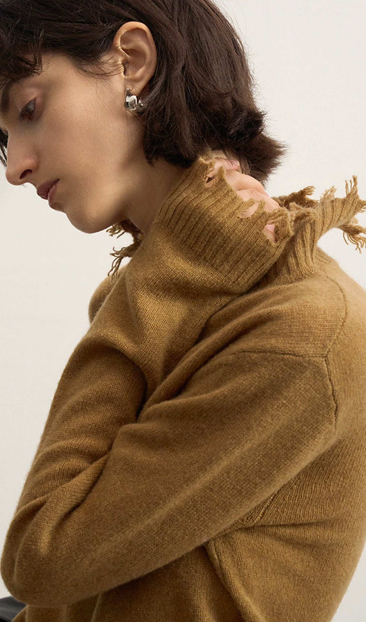 Wool Turtleneck Knit Top In Amber
