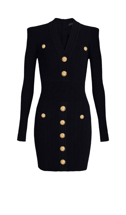 V Neck Knitted Mini Dress