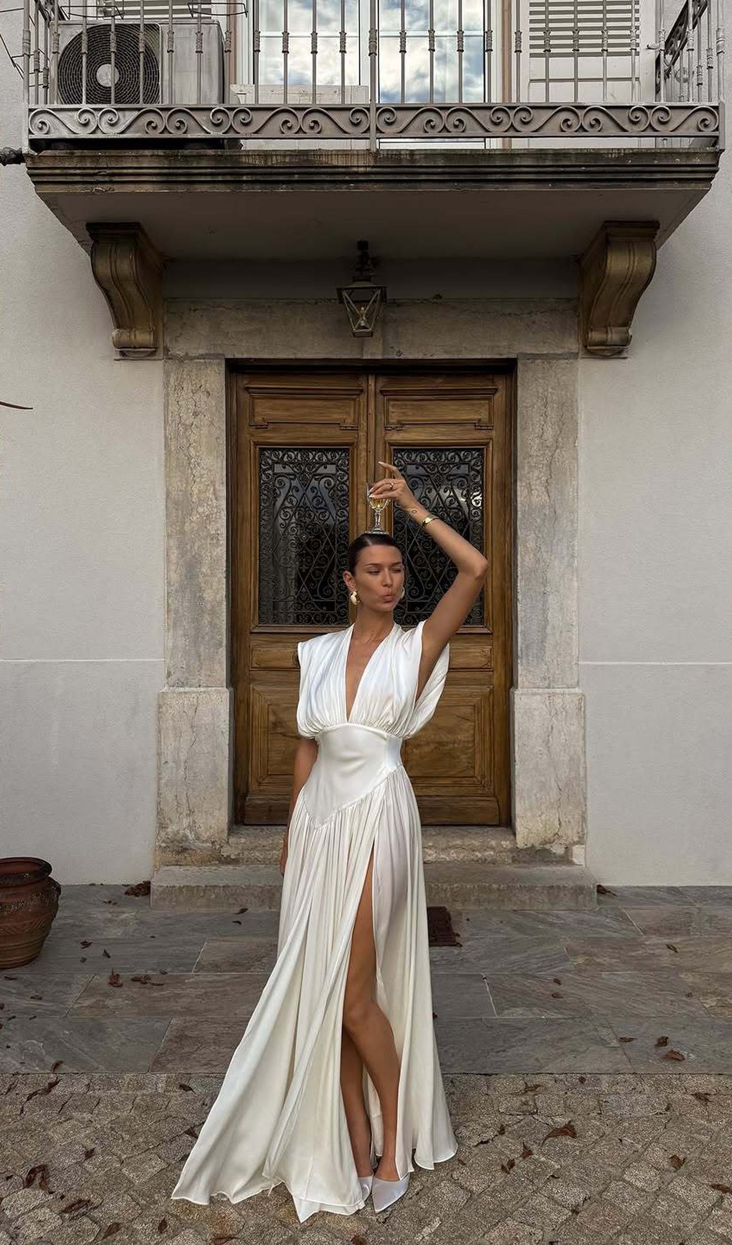 Deep V Neck Slit Maxi Dress