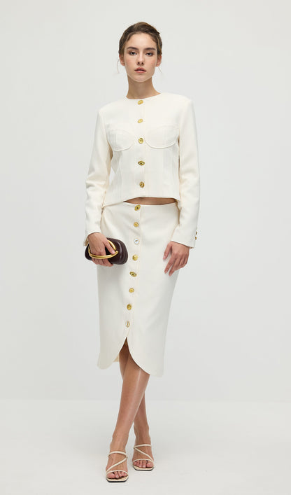 Long Sleeved Back Tie Two-Piece Set In White