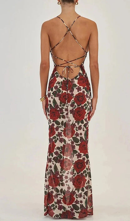 Floral Backless Bodycon Maxi Dress