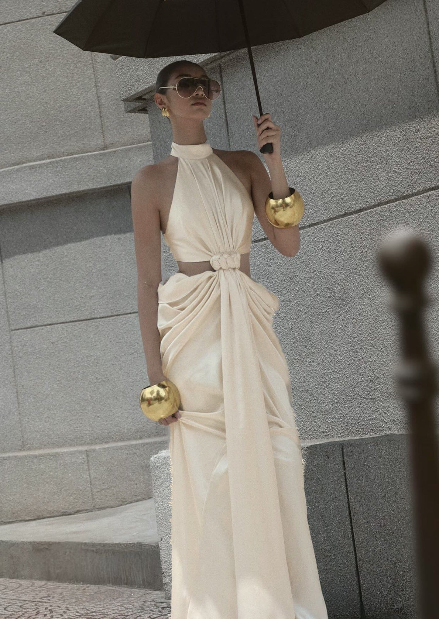 Solid Cut Out Ruched Maxi Dress