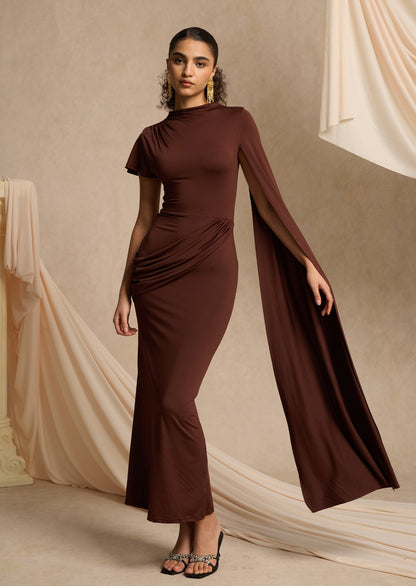 High Neck Maxi With Long Cape Sleeve