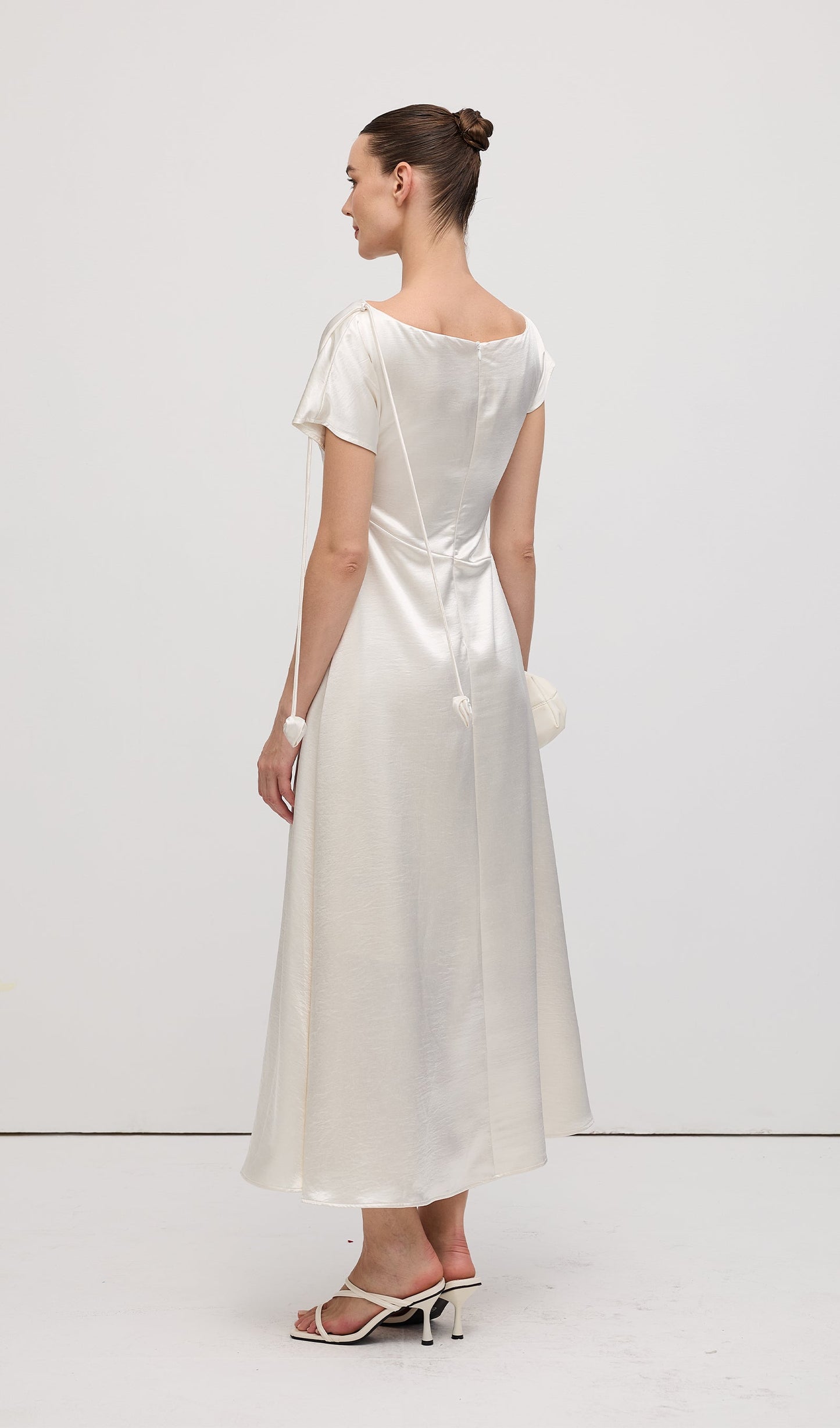 Asymmetric Short sleeve Satin Midi Dress