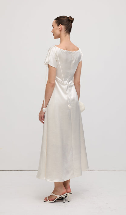 Asymmetric Short sleeve Satin Midi Dress