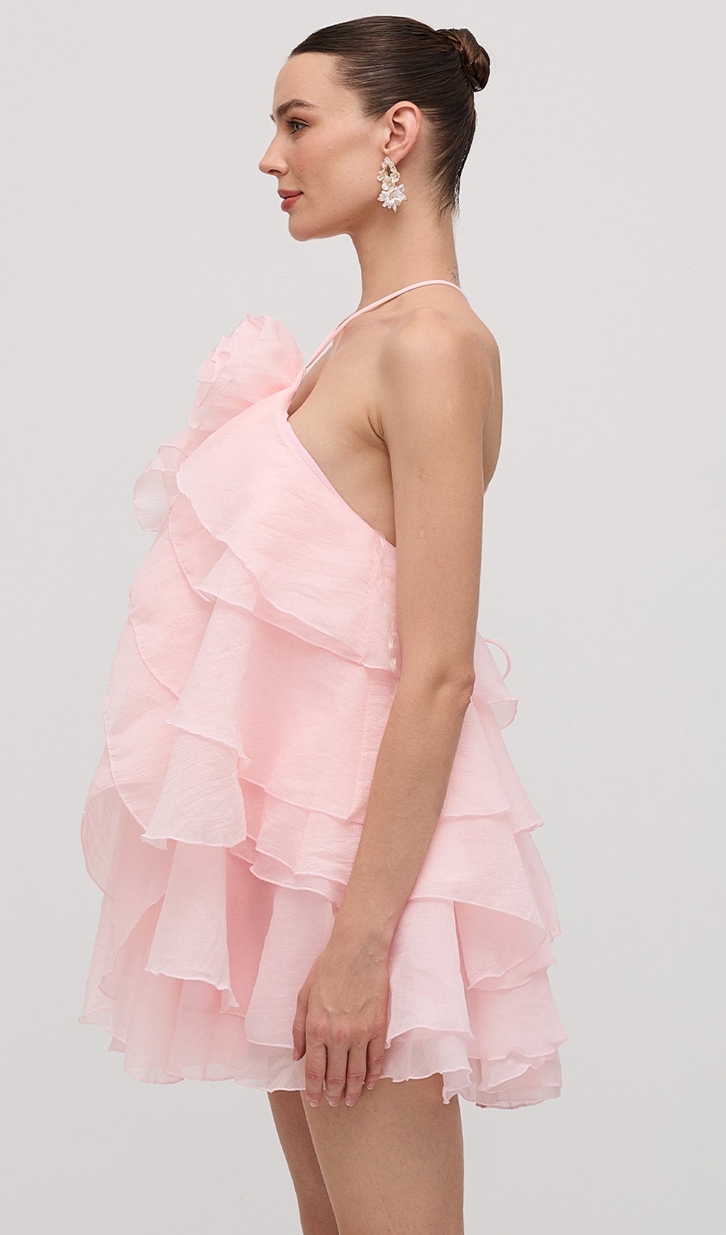Halter Layered Mini Dress Pink