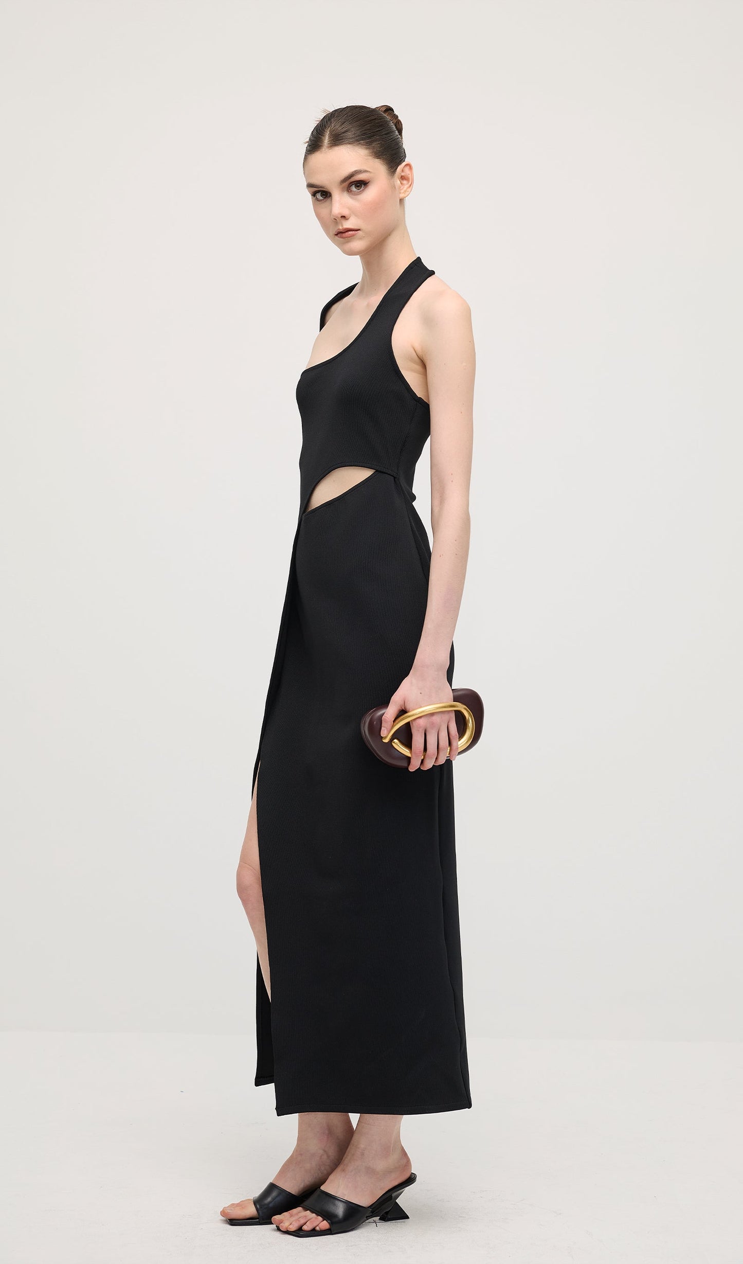 Manifesto Sleeve Midi Dress In Black