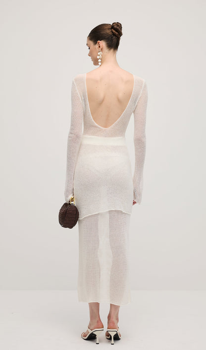 Knit Cover Up Backless Mini Dress In White