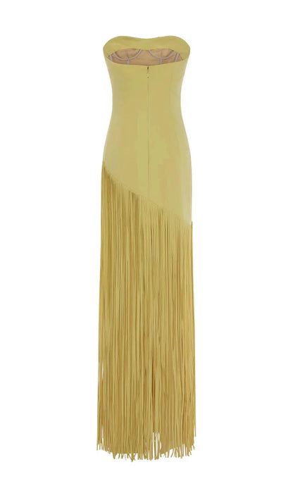 Cape Detailed Fringed Gown