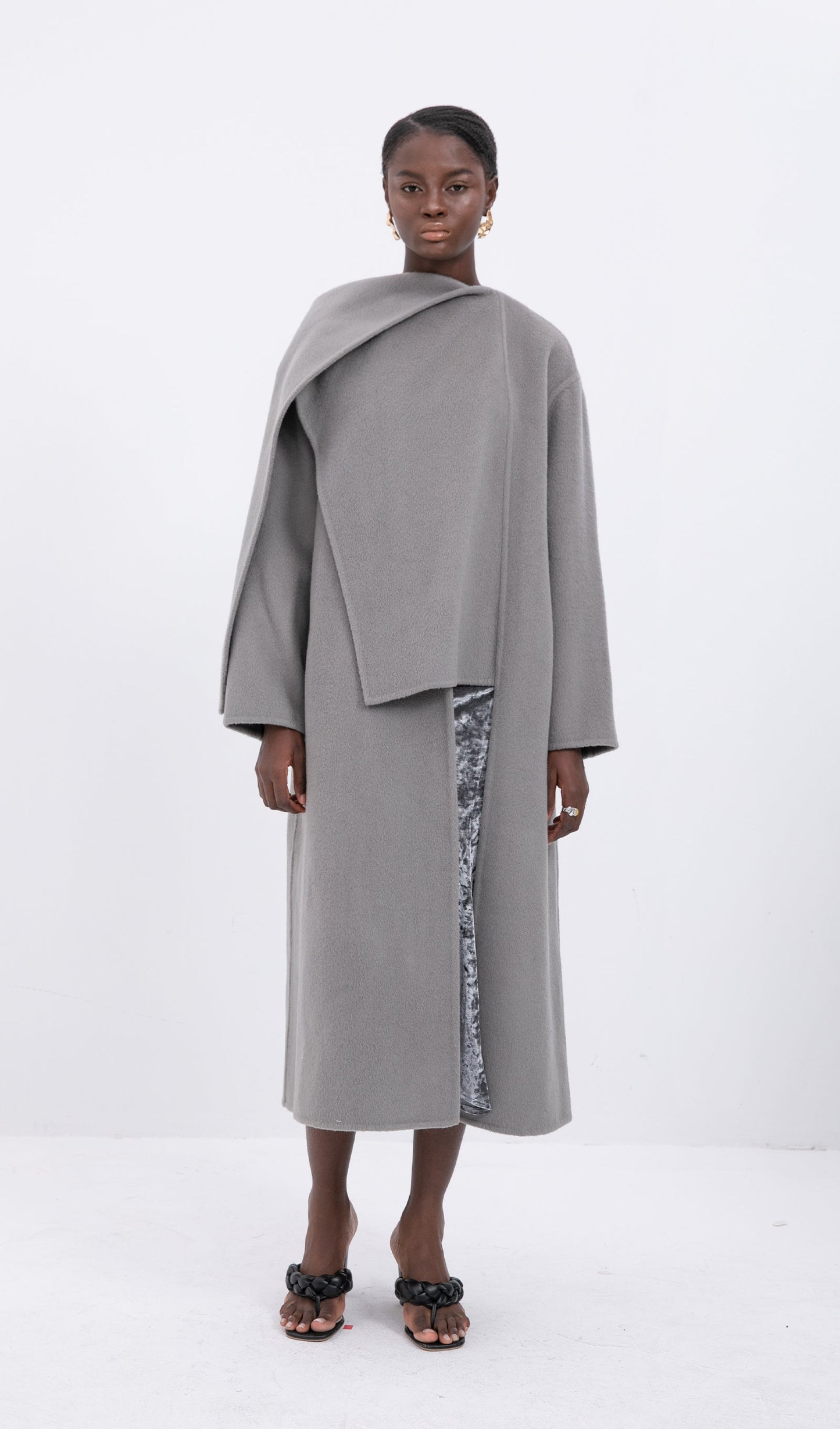 Trendy Oversized Cape Style Coat-Grey