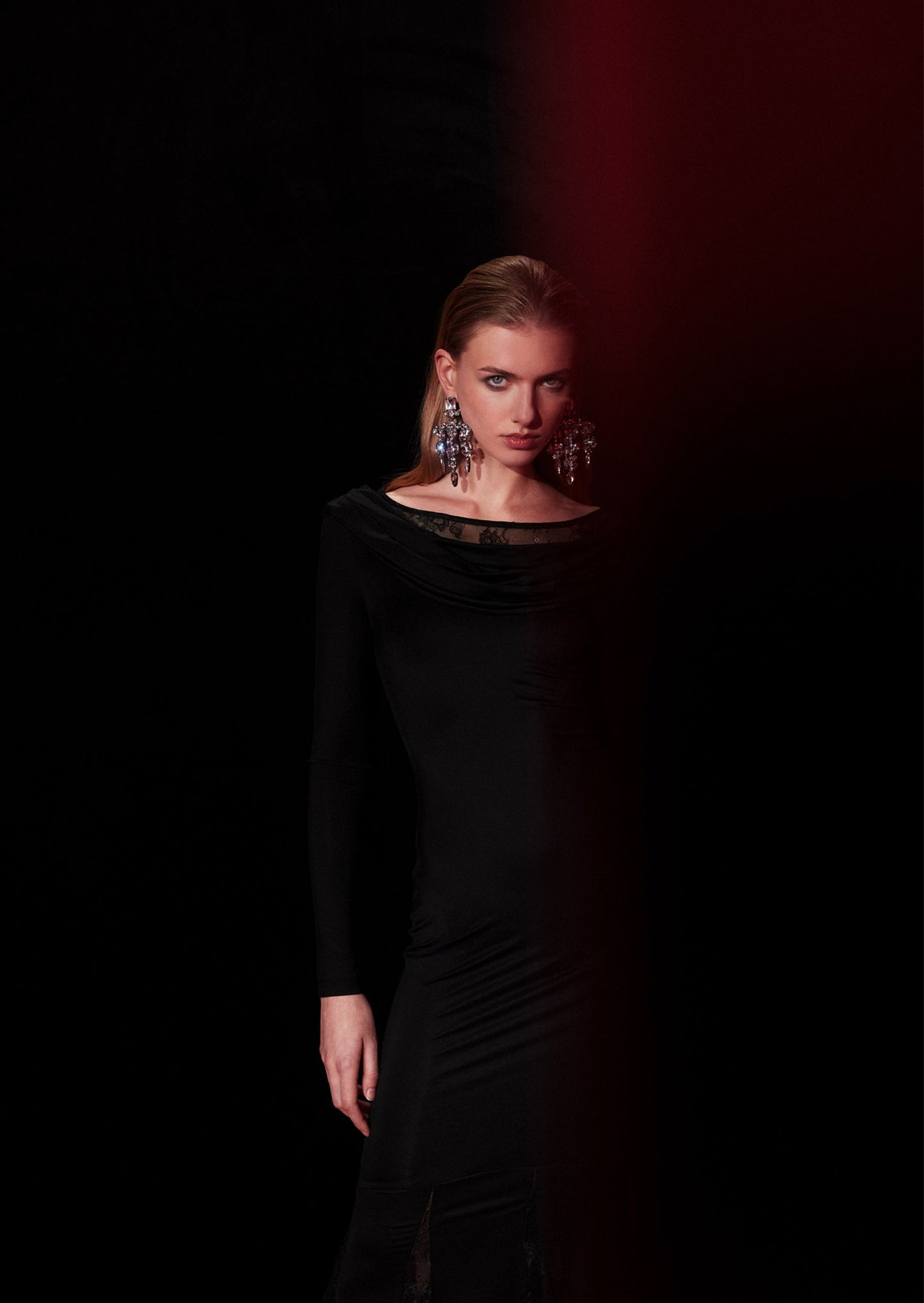 Knitted Maxi Dress With Lace Inserts