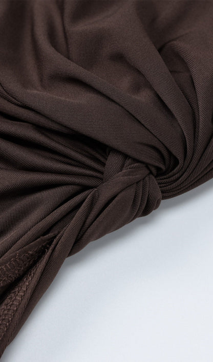 Trendy Draped Jersey Slit Maxi Dress-Brown