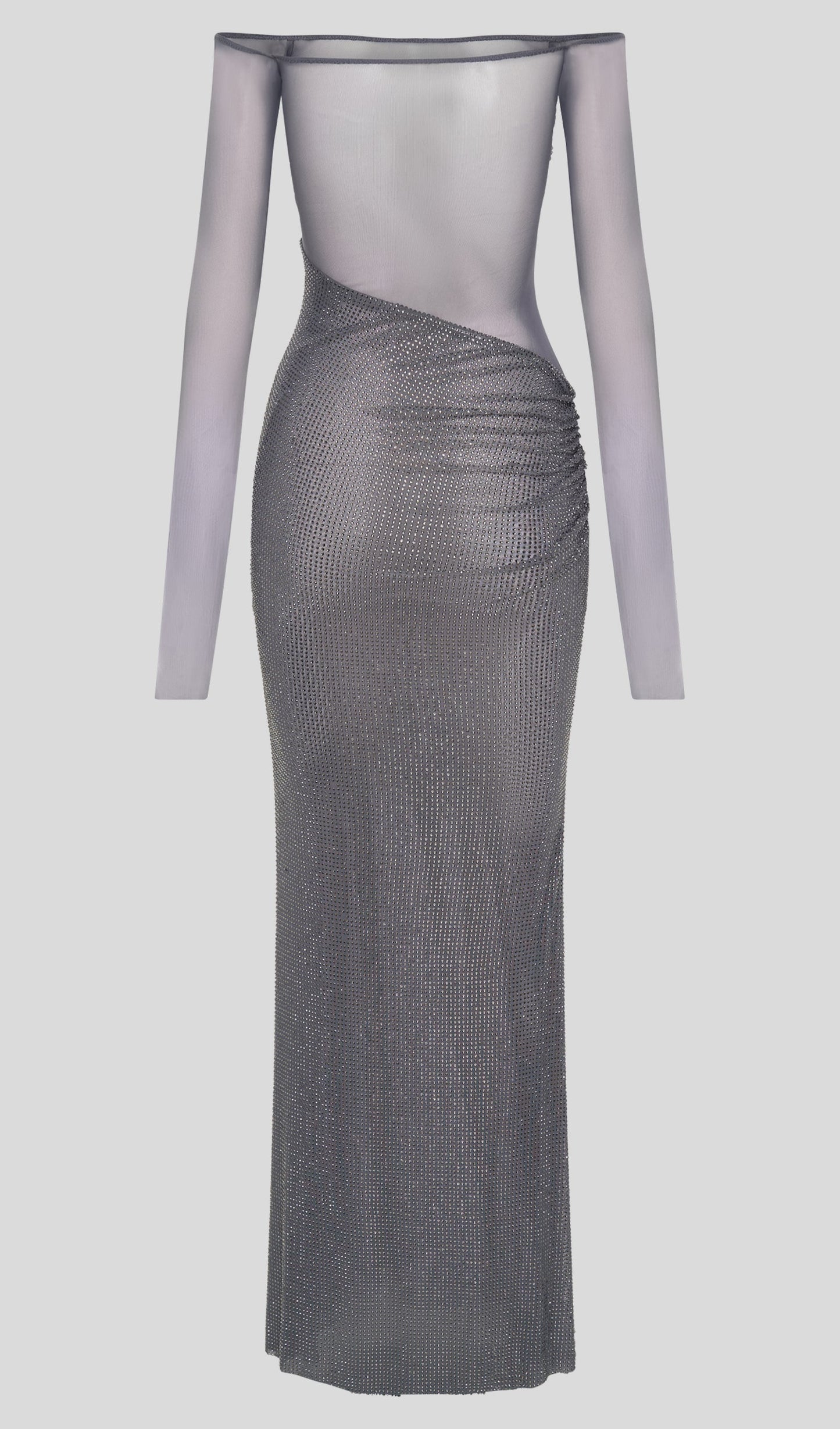 Diamante Off Shoulder Maxi Dress - Gray Purple