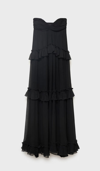 Strapless Layered Maxi Dress In Black