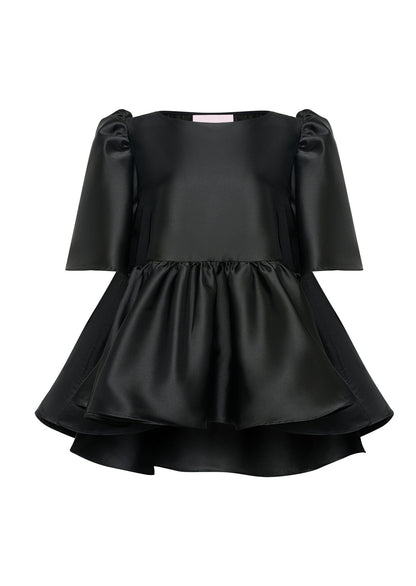 Puff Sleeve Ruffle Top In Black