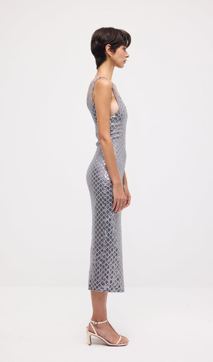 Sleeveless Embellished V Neck Midi Dress
