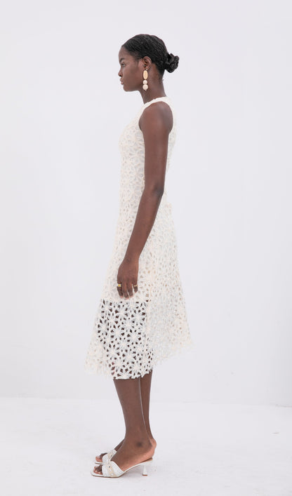 Trendy Sleeveless Texture Hollow Midi Dress