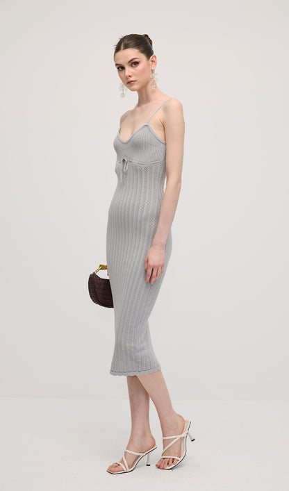 Solid Sleeveless Knit Midi Dress In Haze Blue