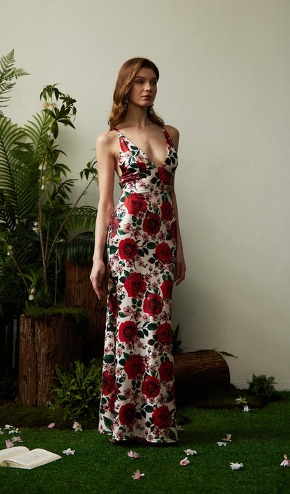 Floral Backless Bodycon Maxi Dress