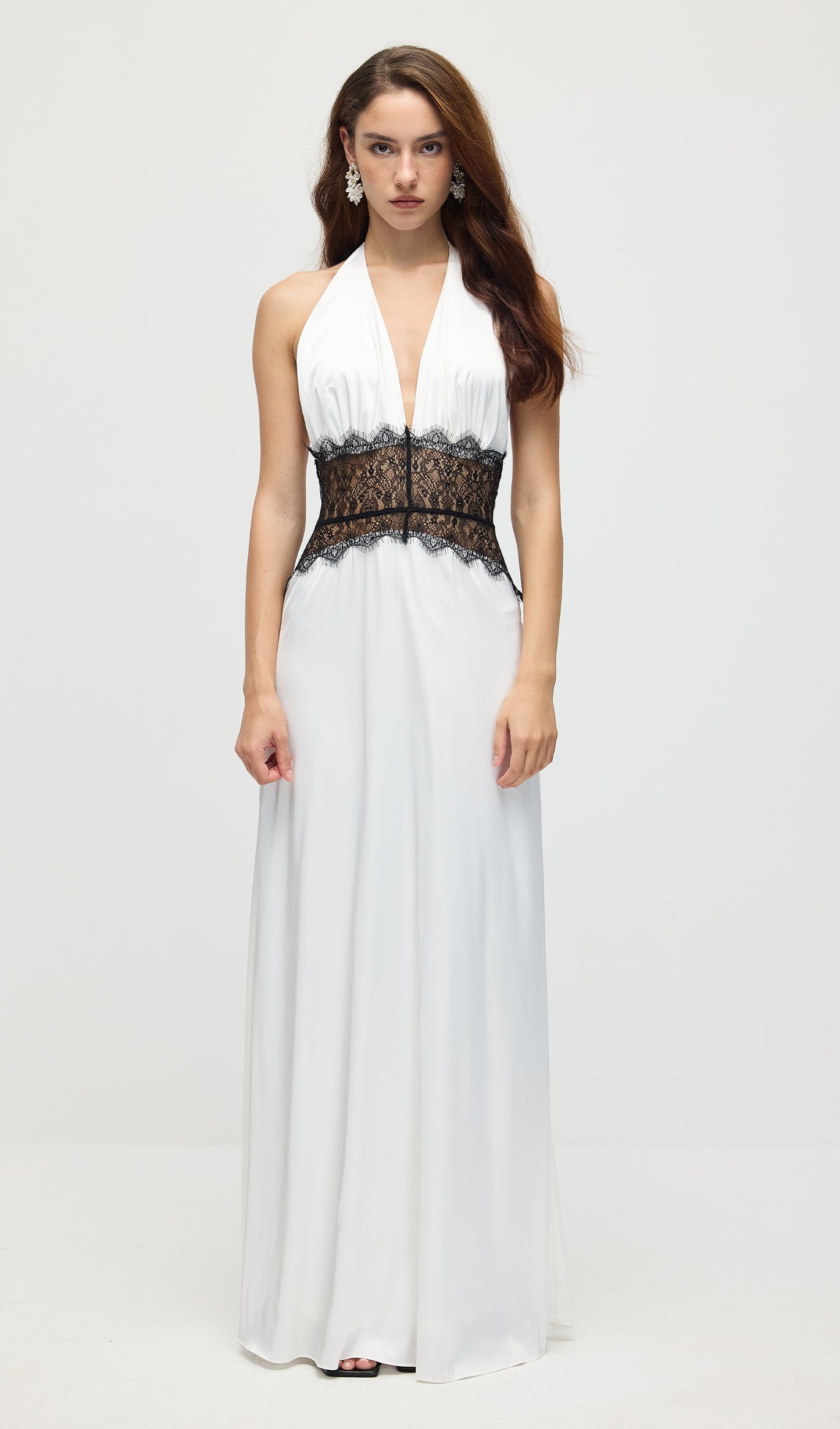 Lace And Satin Maxi Dress In White
