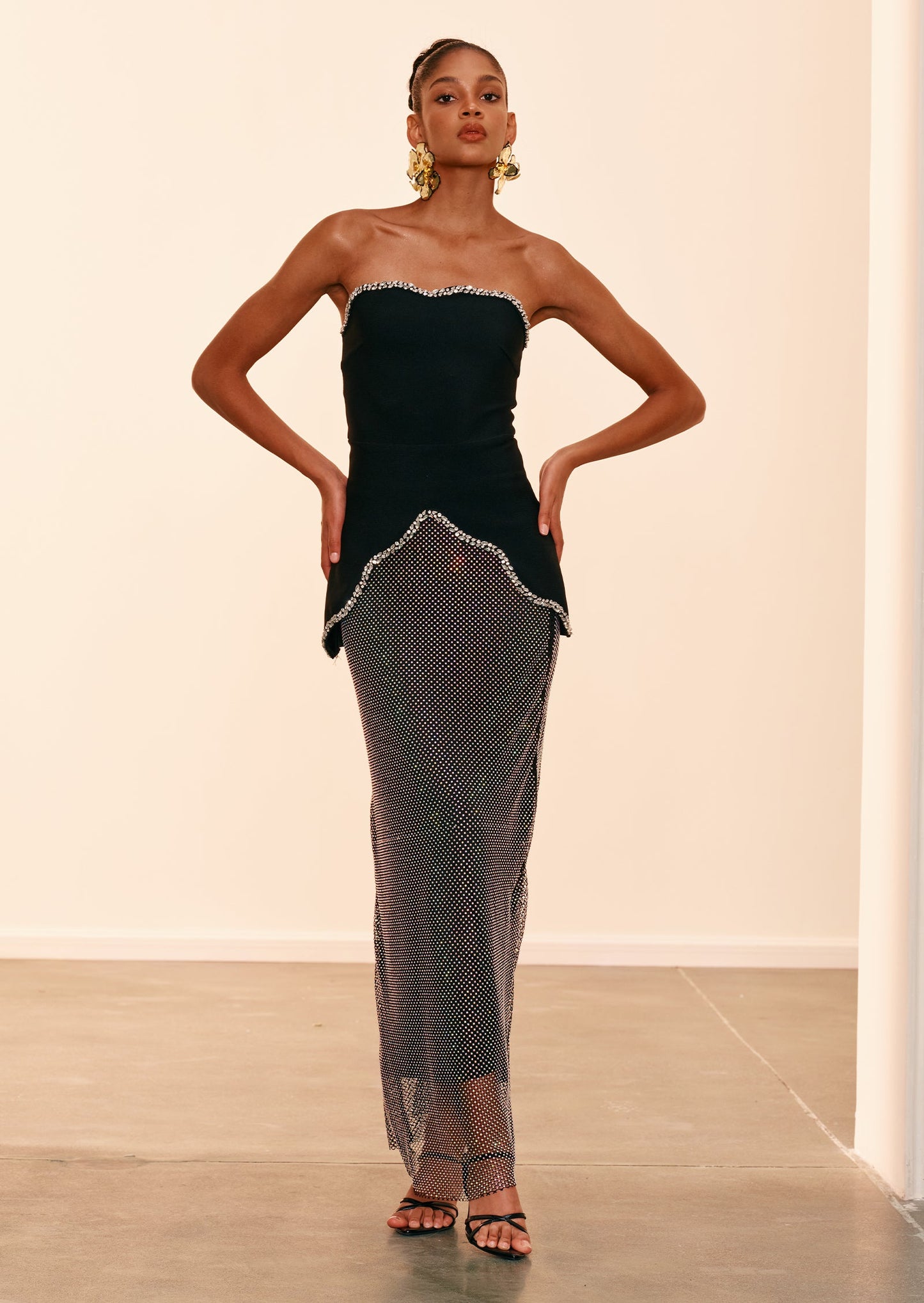 Strapless Beaded Top & Sequined Skirt Set