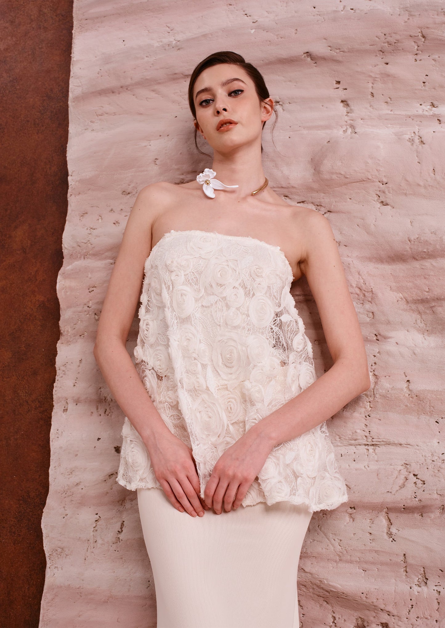 Strapless Bias Maxi Skirt With Rose Embroidery Set