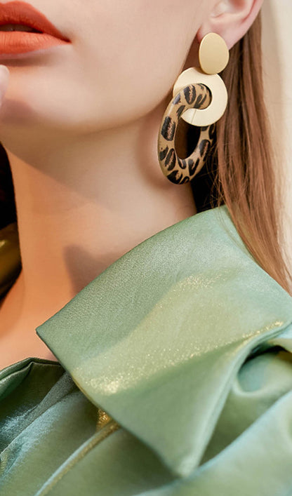 Leopard Dangle Drop Hoop Earrings