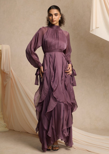 High Neck Tiered Ruffle Maxi Dress