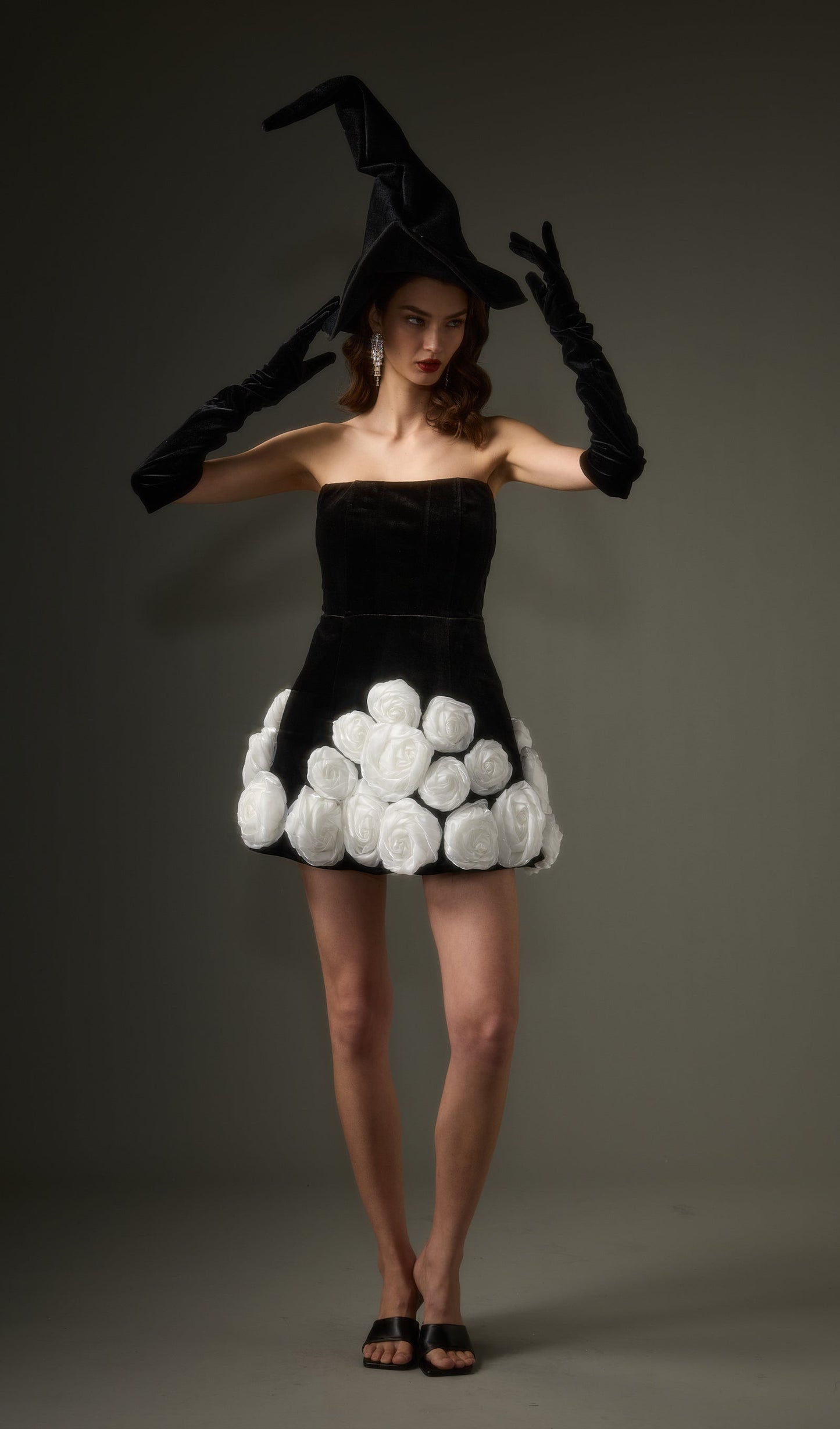 Black Off Shoulder Flower Mini Dress