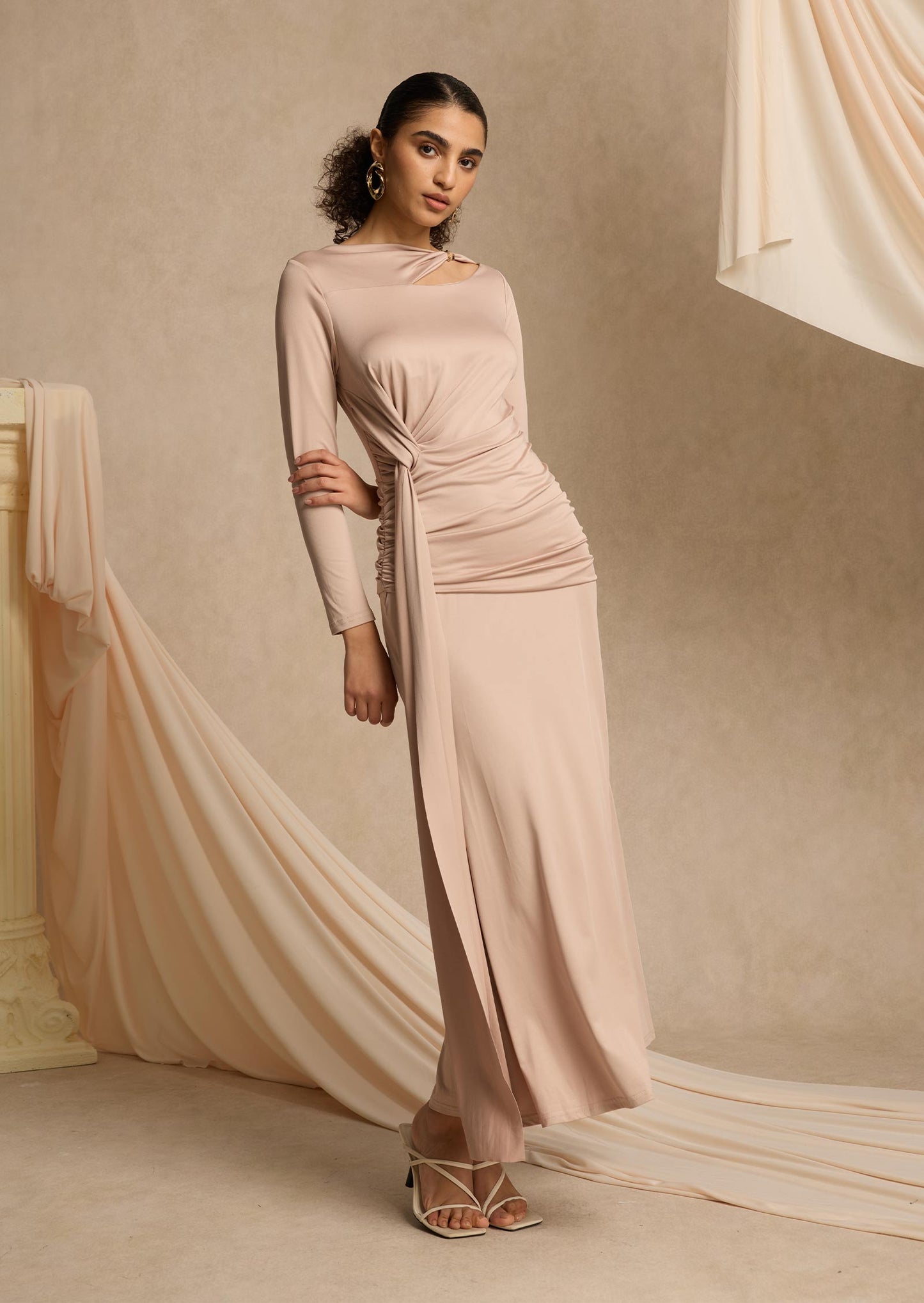 Layali Rose Maxi Dress With Metallic Decoration