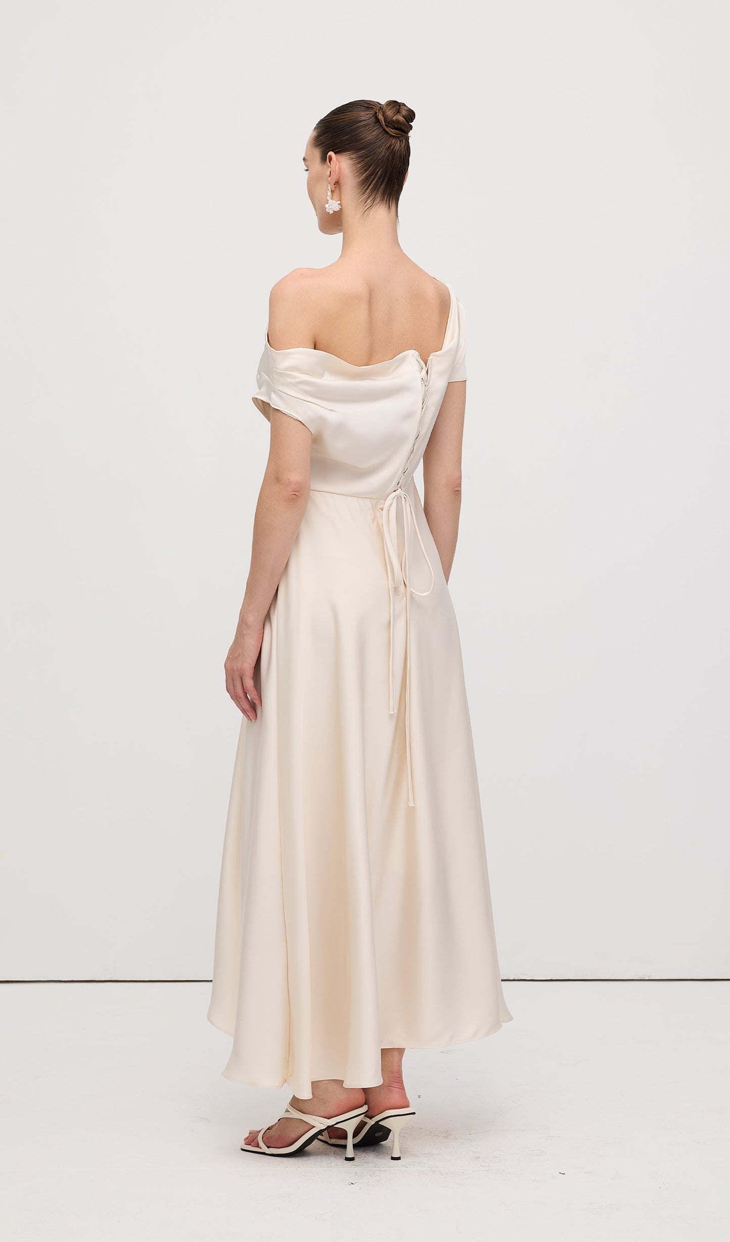 Asymmetry Satin Lace Up Maxi Dress