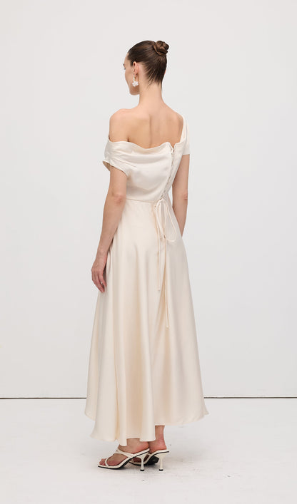 Asymmetry Satin Lace Up Maxi Dress