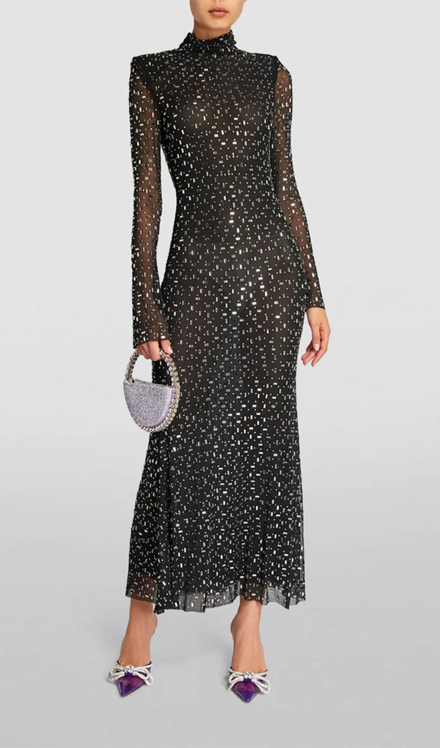 Rhinestone-Embellished Mesh Midi Dress