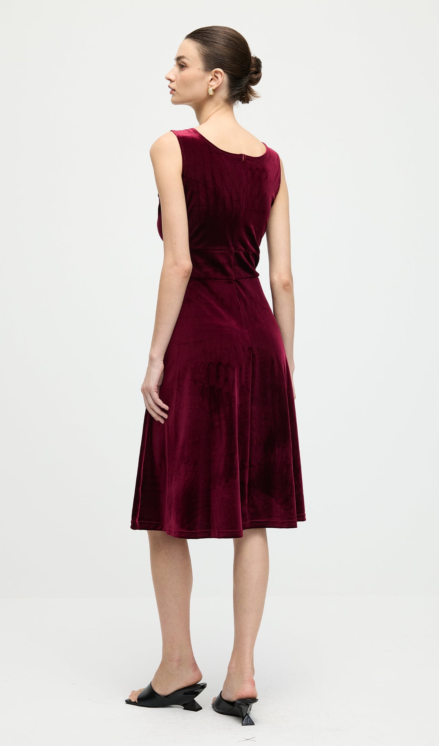 V Neck Velvet Midi Dress